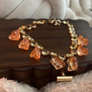 Elegant Gold Tory Burch - Chunky Bold Crystal necklace w/orange clear, gold